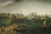 Hendrik Cornelisz. Vroom Ships trading in the East. oil on canvas